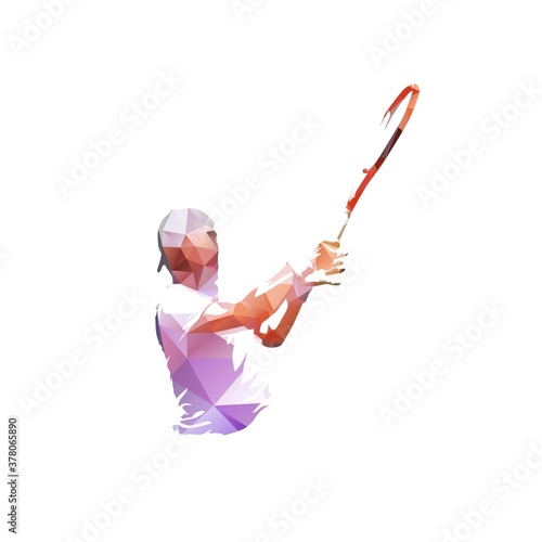 Tennis player, forehand shot. Low polygonal abstract isolated vector illustration. Geometric tennis logo from triangles