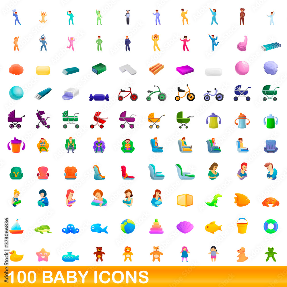 100 baby icons set. Cartoon illustration of 100 baby icons vector set isolated on white background 100 baby icons set. Cartoon illustration of 100 baby icons vector set isolated on white background