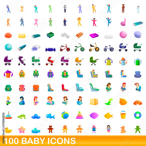Wallpaper Mural 100 baby icons set. Cartoon illustration of 100 baby icons vector set isolated on white background Torontodigital.ca