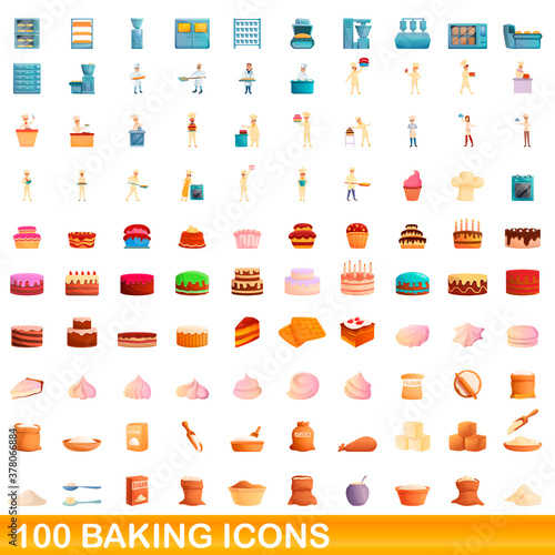 100 baking icons set. Cartoon illustration of 100 baking icons vector set isolated on white background