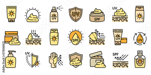 Cosmetic sun icons set. Outline set of cosmetic sun vector icons for web design isolated on white background