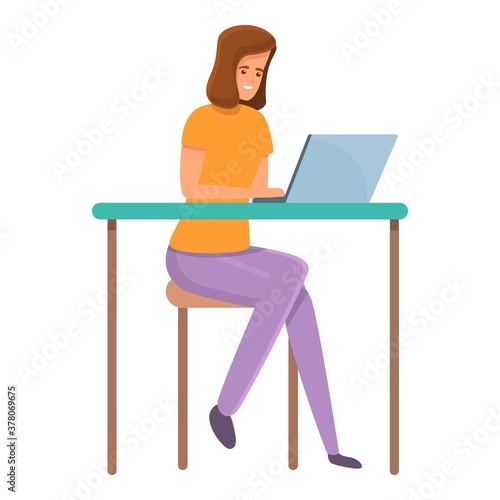 Woman home working icon. Cartoon of woman home working vector icon for web design isolated on white background