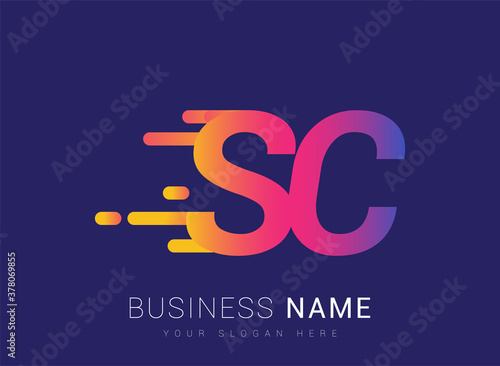 Initial Letter SC speed Logo Design template, logotype company name colored yellow, magenta and blue.for business and company identity.