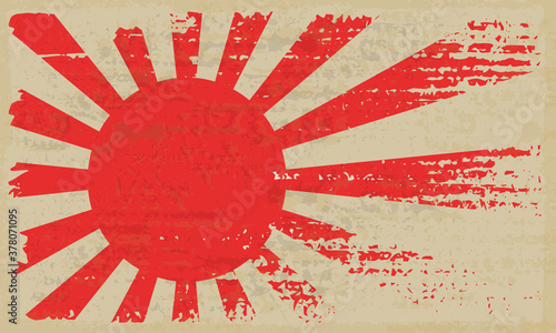Japanese flag symbol of rising sun. Vintage grunge flag of Japan.