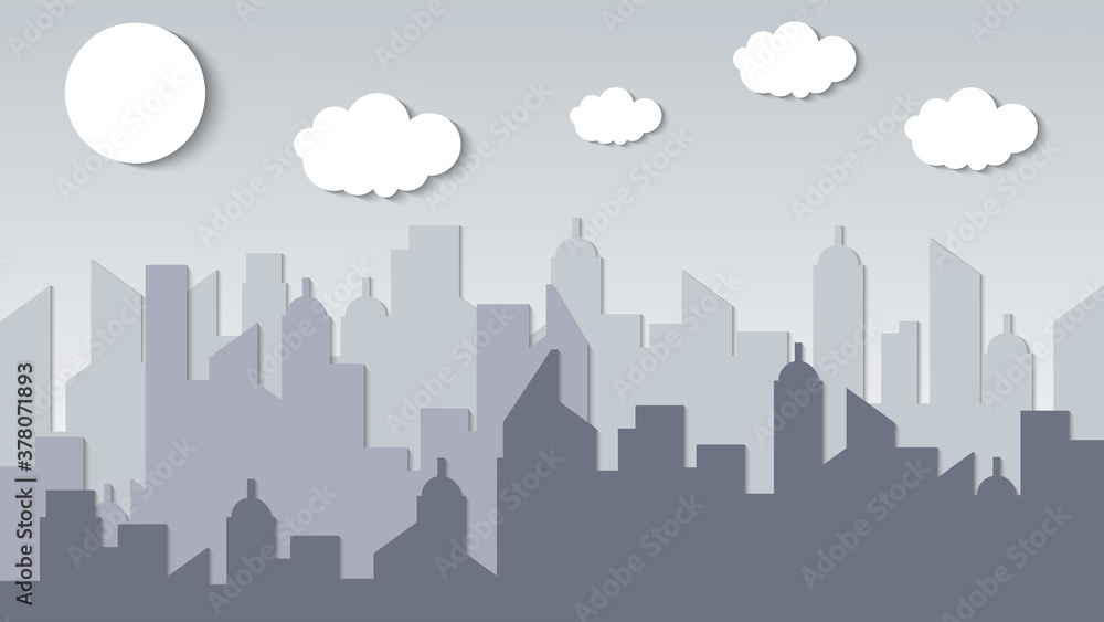 flat design of city silhouette scenery paper cut background vector, simple background template