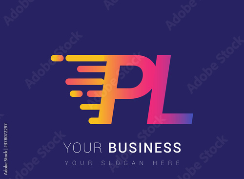 Initial Letter PL speed Logo Design template, logotype company name colored yellow, magenta and blue.for business and company identity.