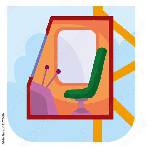 cartoon illustration, crane operator cabin, vector illustration,