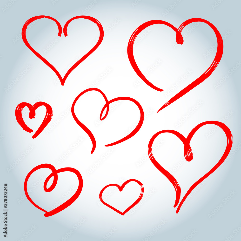 Vector Heart shape frame with brush painting set isolated on white background, hand drawn love heart collection. Vector Heart shape frame with brush painting set isolated on white background, hand drawn love heart collection.