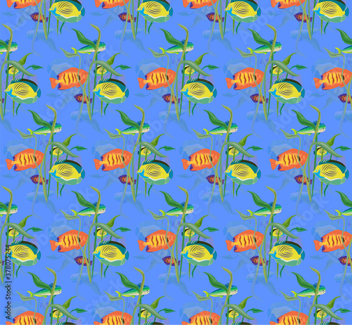 Seamless repeating pattern from a variety of fish and algae