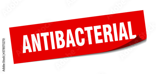 antibacterial sticker. square isolated label sign. peeler