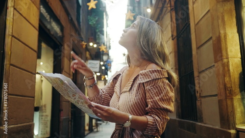 Photography Closeup tourist woman looking map outdoor