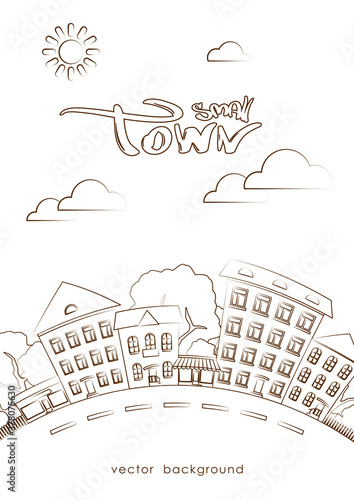 Poster Template with Flat street . Line design. City, small town.