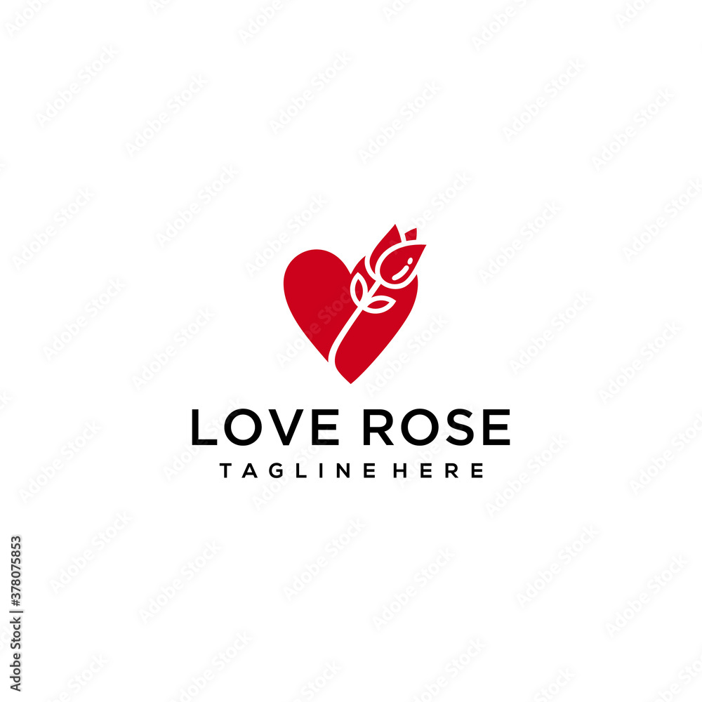 Beauty Rose logo vector logo design template, minimal line petal beauty salon with heart sign