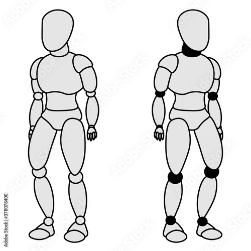 Set of two mannequin figures. An impersonal model of a person on a white background.