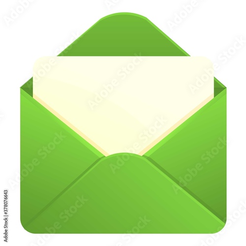 Green envelope icon. Cartoon of green envelope vector icon for web design isolated on white background
