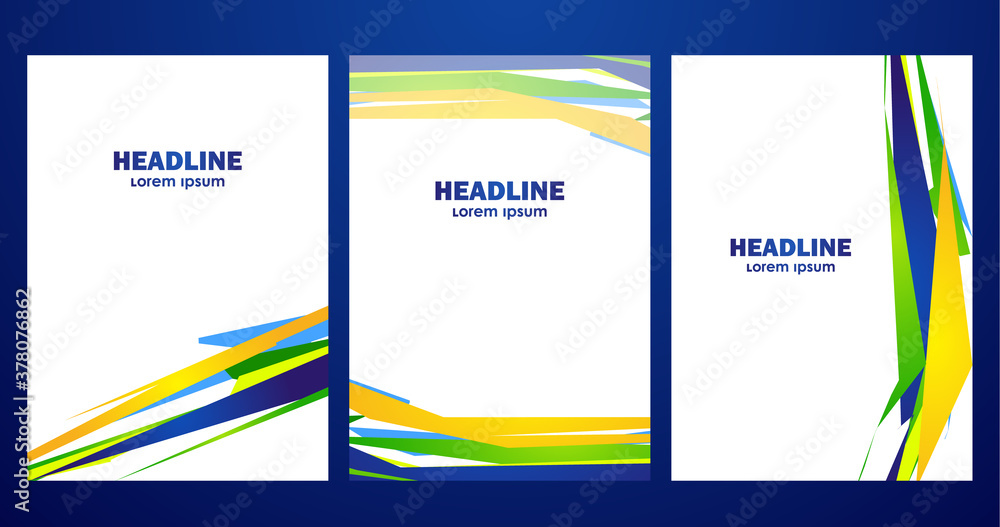 Three geometric abstract blank layout of brochures with Brazilian colors.