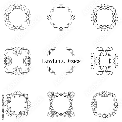 Decorative calligraphic flourish frames - Set 003. 8 original hand-drawn ornamental svg designs.