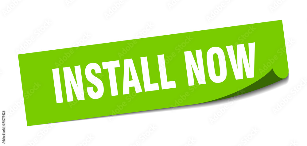install now sticker. square isolated label sign. peeler install now sticker. square isolated label sign. peeler