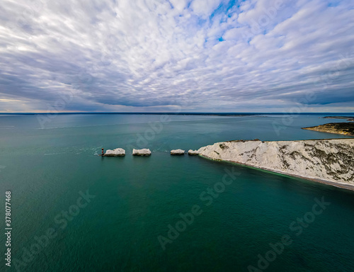 Aerial panoramic view of the Needles of Isle of WIght photo