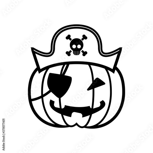 halloween pumpkin with pirate hat and patch line style icon