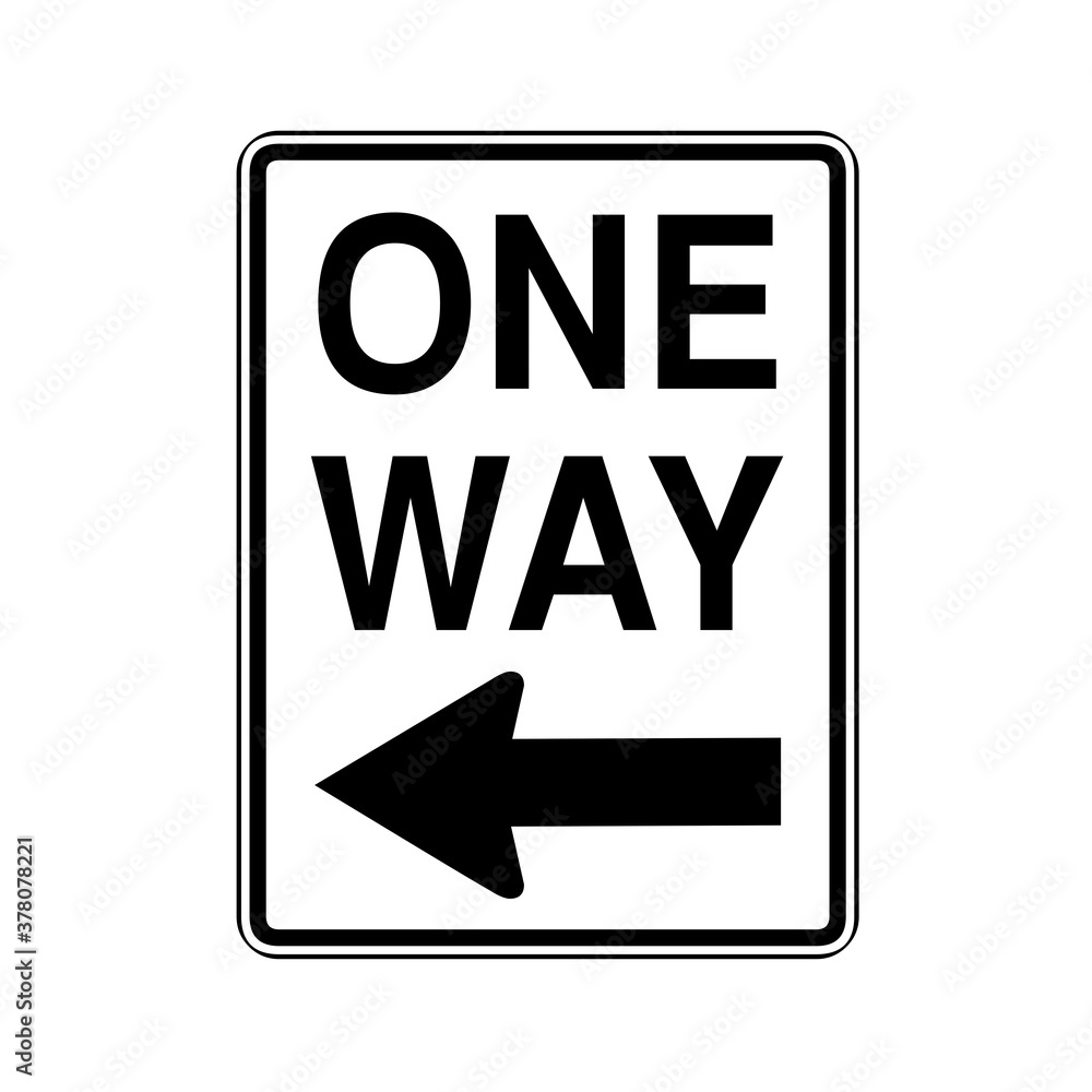 One way left road sign in USA One way left road sign in USA