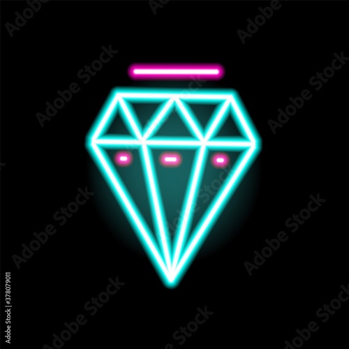 Luminous neon diamond symbol vector flat illustration in outline style. Color...