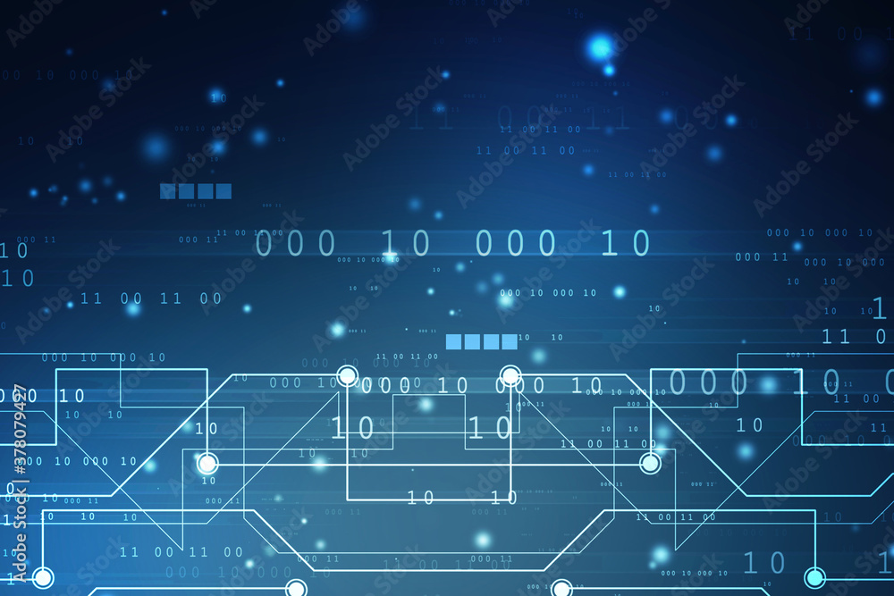 2d illustration abstract digital binary data on computer screen