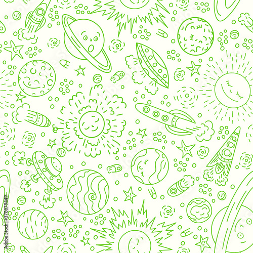 Vector space seamless pattern. hand drawn  doodle kids background