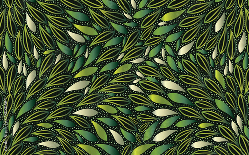 Green bush leaves seamless vector background with dots