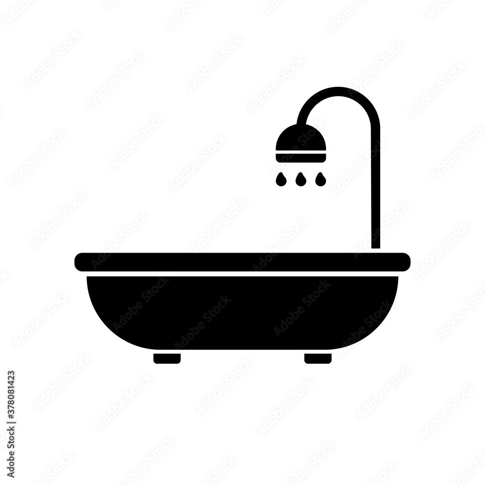 Bathtub with shower. Black flat icon, simple vector design. Bathtub with shower. Black flat icon, simple vector design.