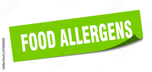 food allergens sticker. square isolated label sign. peeler