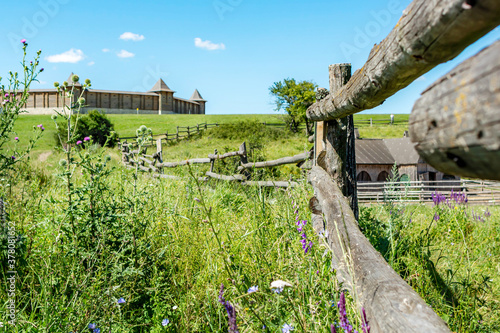 Lipetskaya oblast, Russia - July, 2020: Wooden fortress. Natural Park Kudykina Gora. Kudykina mountain. photo