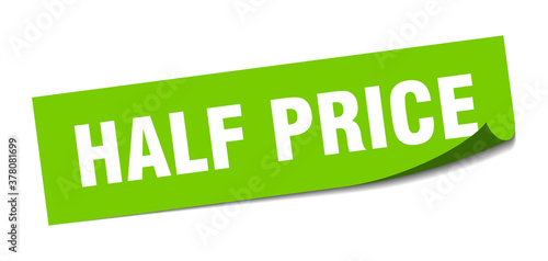 half price sticker. square isolated label sign. peeler