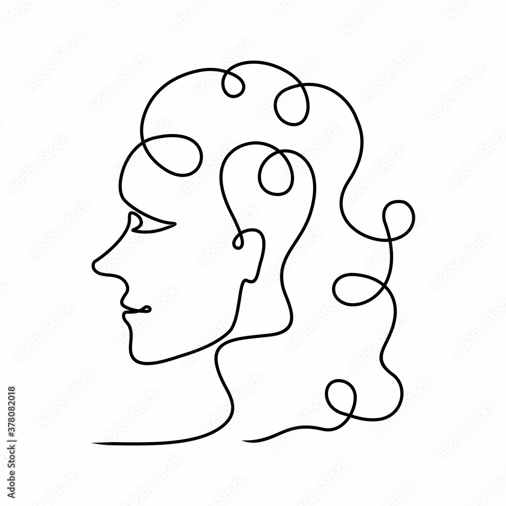 The girl's face in profile in a linear style. The girl's face in profile in a linear style.