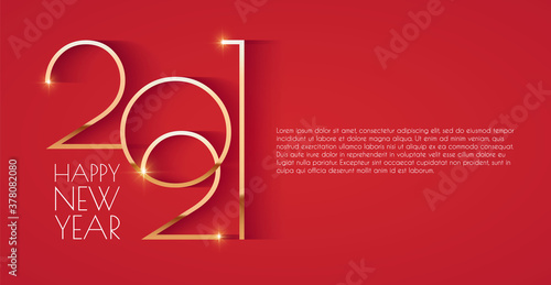 Happy new 2021 year Elegant gold text with light. Minimalistic text template