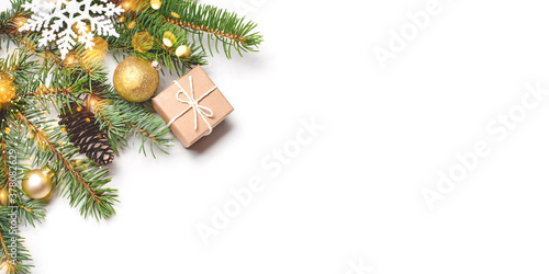 Christmas composition on white background with copy space for your text.