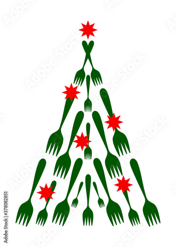 Wallpaper Mural Happy New Year. Christmas tree made of Cutlery, forks. Hand-drawn vector illustration. Torontodigital.ca