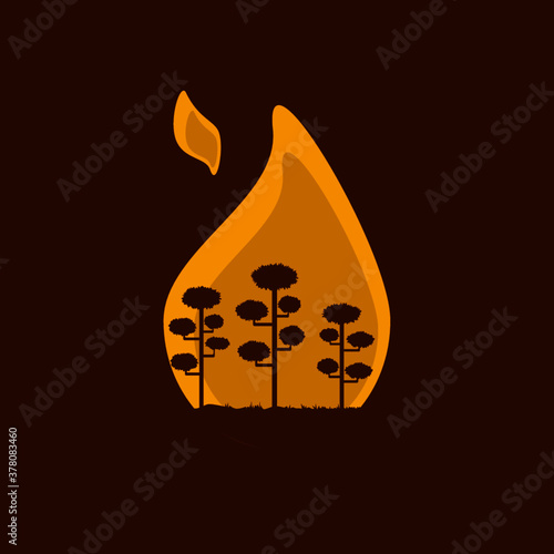Negative Space - Forest Fires with Fire Background Flat Style. Suitable for Illustrating Forest Fires, Condolences for Forest Fires.