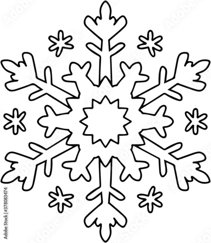 Linear drawing of snowflakes on a white background. Coloring page for children and adults. New Year's decor. Hand-drawn line snowflake