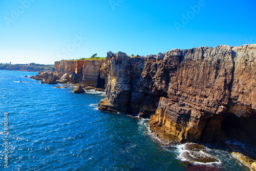 Fototapeta Scenery of oceanfront cliffs Boca do Inferno in Cascais Portugal