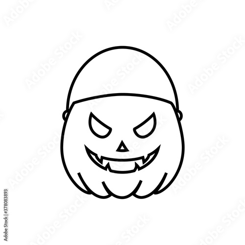 Feliz Halloween. Logotipo lineal de cubo de calabaza de Halloween para que los niños celebren la tradición de truco o trato recogiendo dulces en color negro