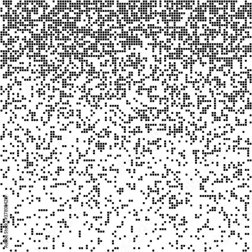 Abstract pixel gradient background. Falling pixels. Broken texture. Abstract vertical gradient halftone with falling bits. Rain from squared. Vector illustration