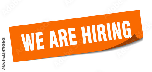 we are hiring sticker. square isolated label sign. peeler