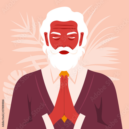 Prayer to God. Portrait of an elderly man with his eyes closed. Vector flat illustrations