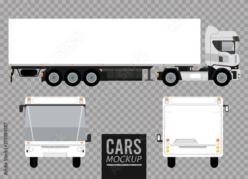 white buses and big truck mockup cars vehicles icons