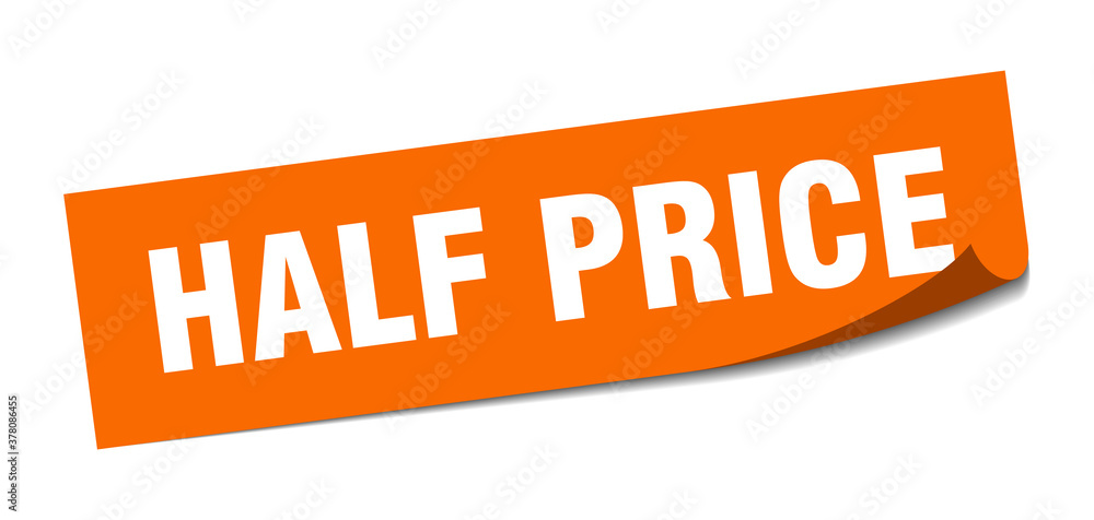 half price sticker. square isolated label sign. peeler half price sticker. square isolated label sign. peeler