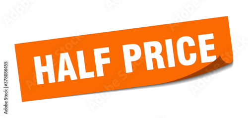 half price sticker. square isolated label sign. peeler