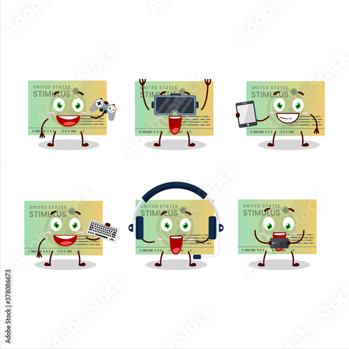 Stimulsus check cartoon character are playing games with various cute emoticons
