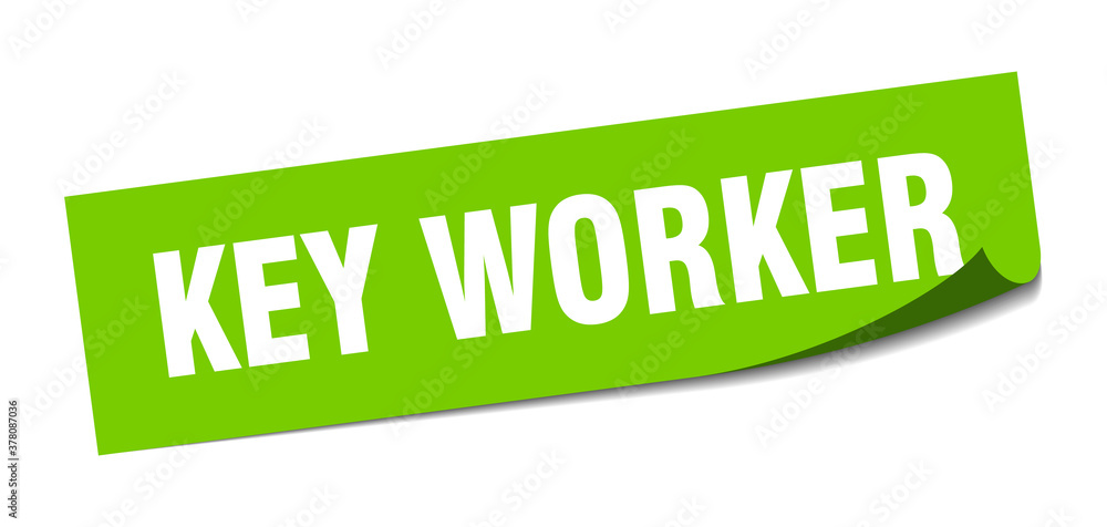 key worker sticker. square isolated label sign. peeler key worker sticker. square isolated label sign. peeler
