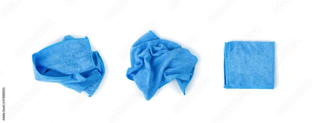 Fototapeta premium Blue Microfiber Cleaning Cloth Isolated on White Background